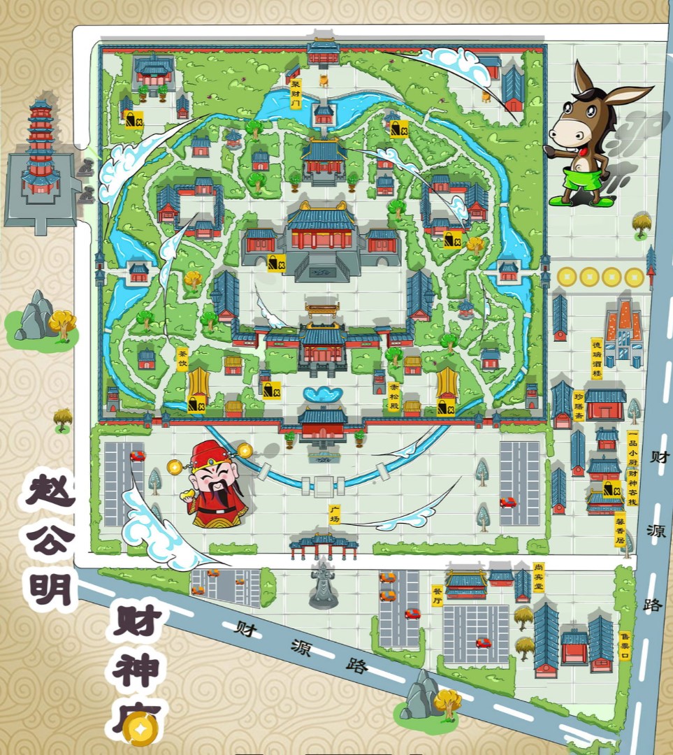中原镇寺庙类手绘地图